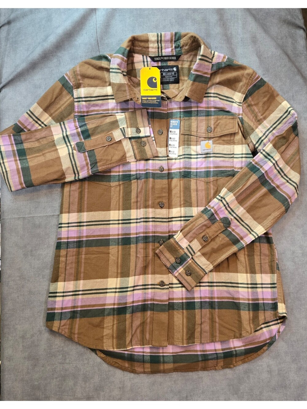 Carhartt Flannel Shirt Womens M Flaxseed TENCEL Relaxed Fit NWT TW6447-W 000001